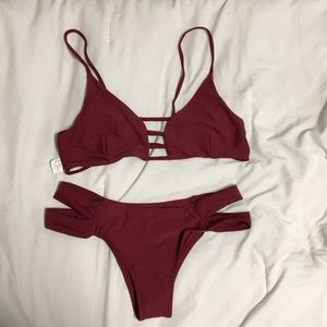 Burgundy Two Piece Swimsuit